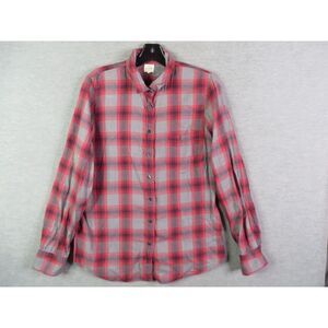 J Crew Womens Shirt Medium Gray Red Plaid Long Sleeve Button Up Collared Perfect